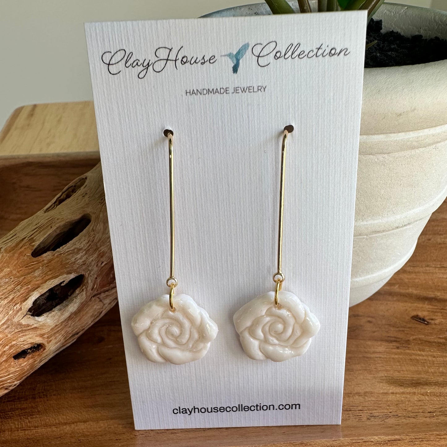 Small Ivory Rose Dangle Earrings