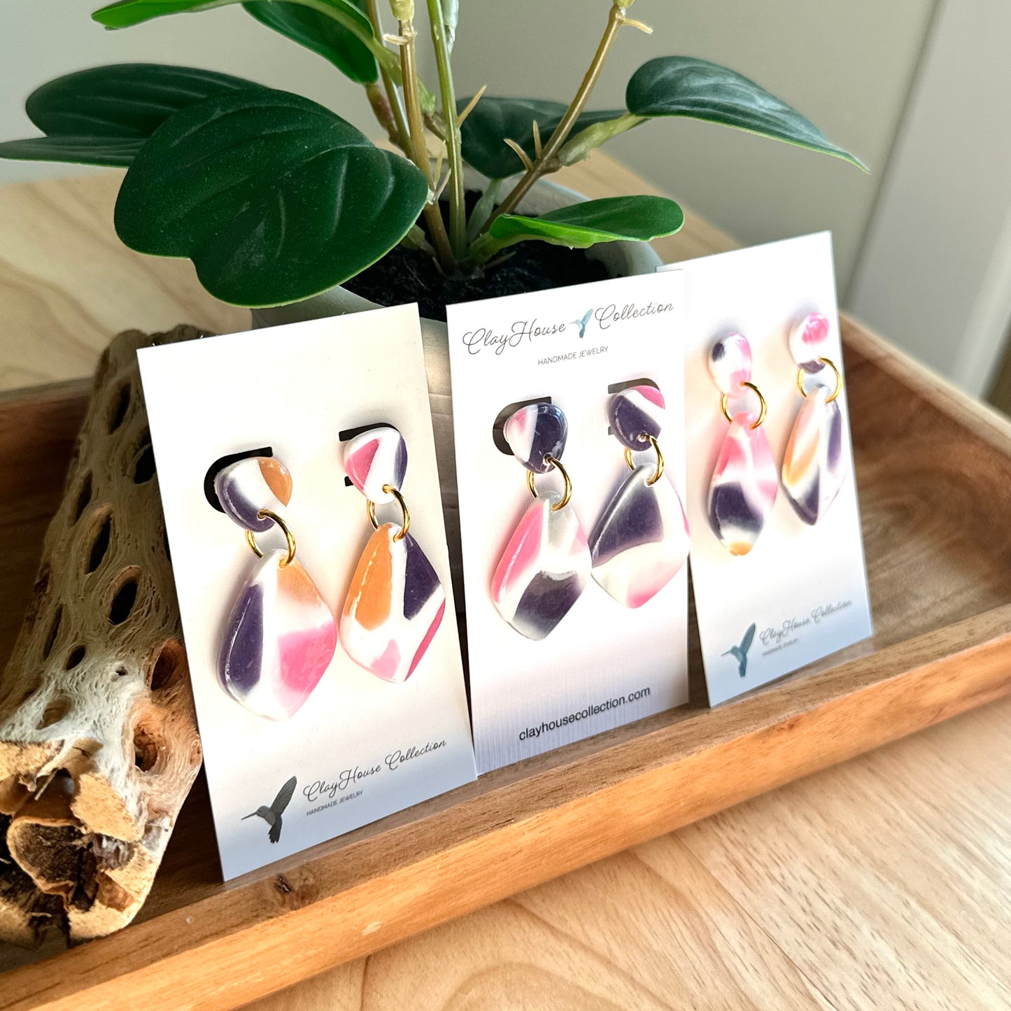 Multi Colored Two Tier Clay Earrings