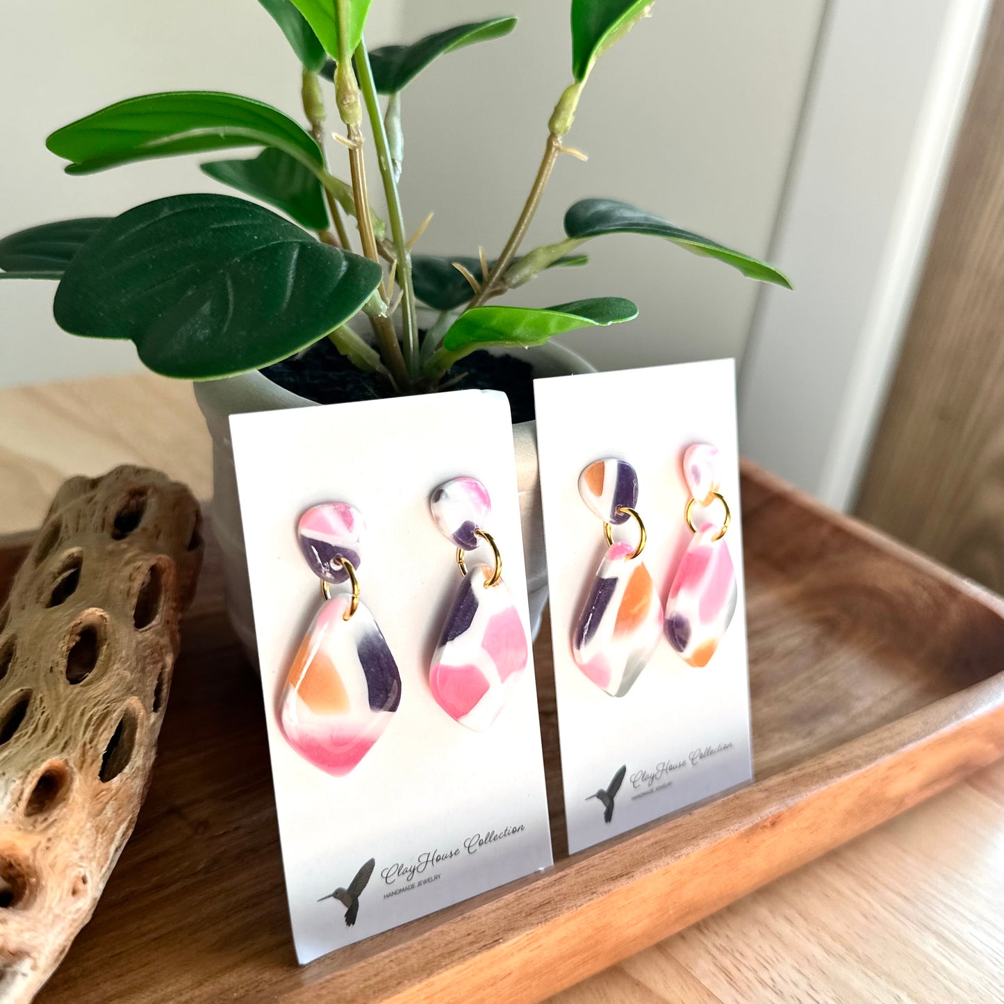 Multi Colored Two Tier Clay Earrings