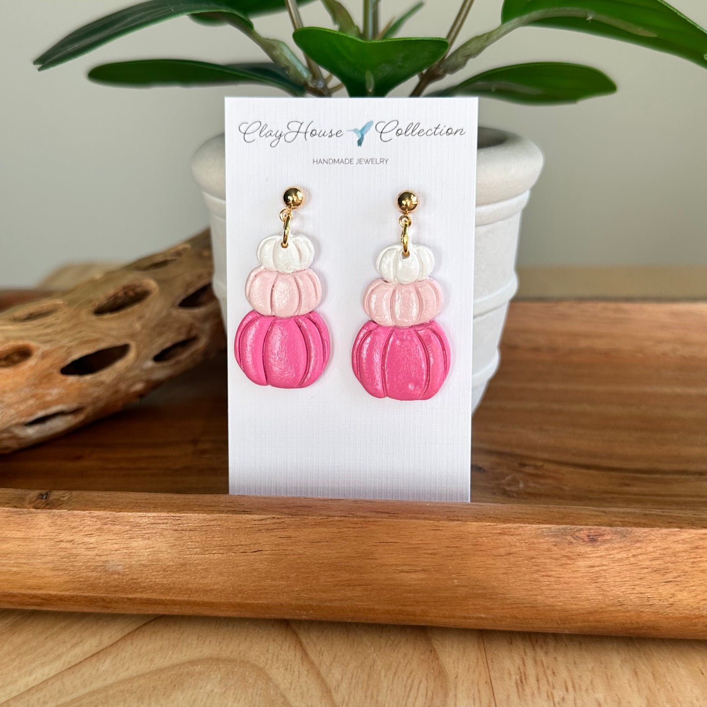 Triple Stacked Pumpkin Clay Earrings