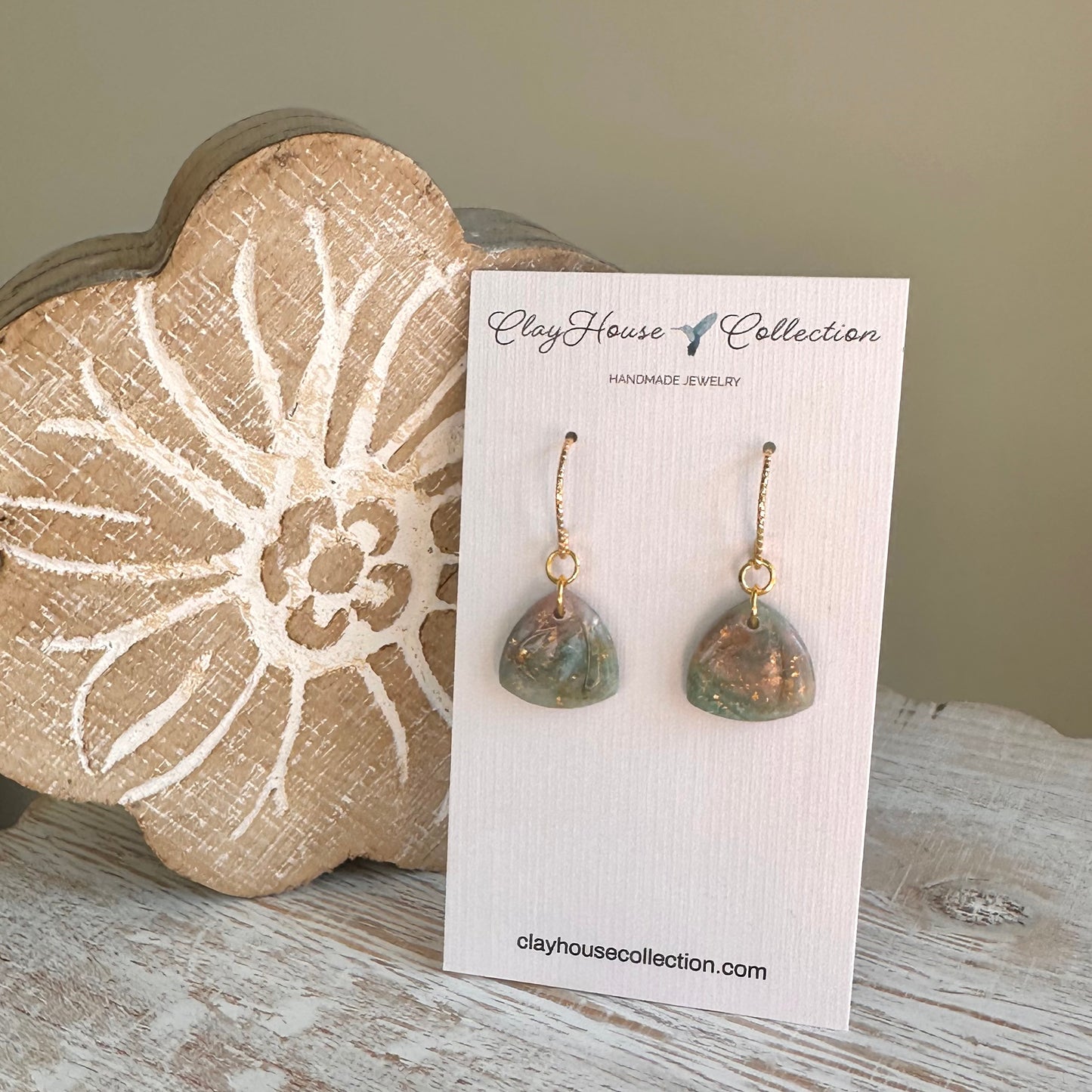 Green Small Triangle Clay Drop Earrings
