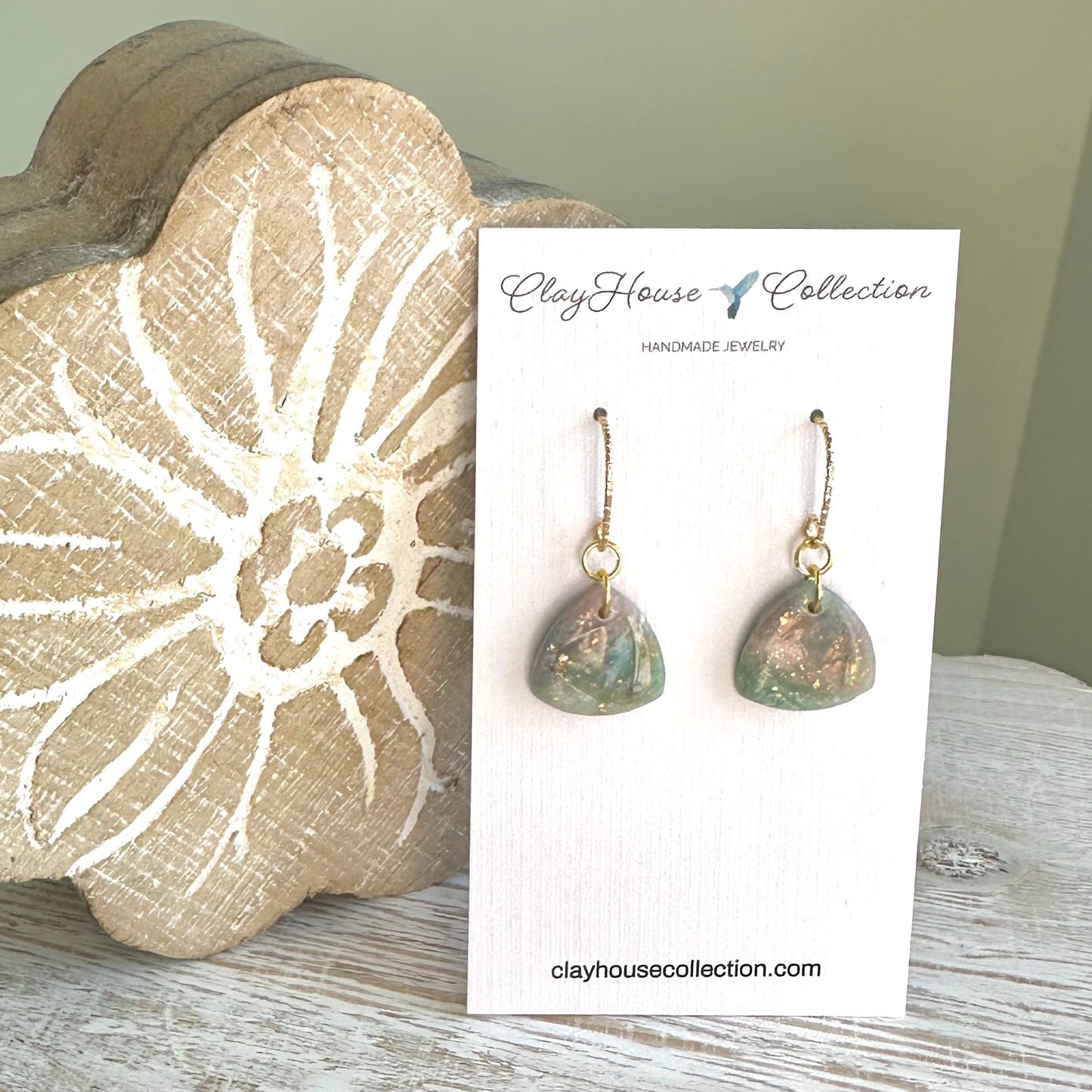 Green Small Triangle Clay Drop Earrings