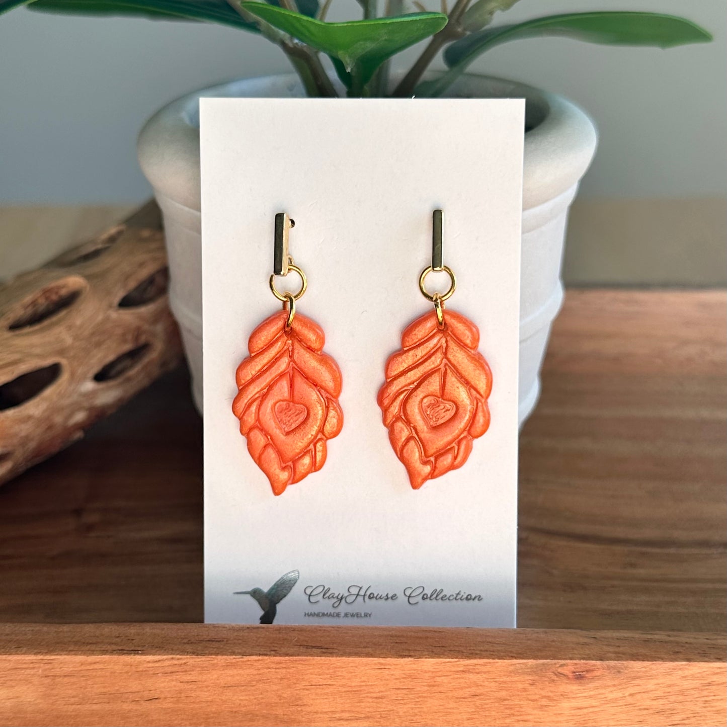 Orange Leaf Drop Earrings