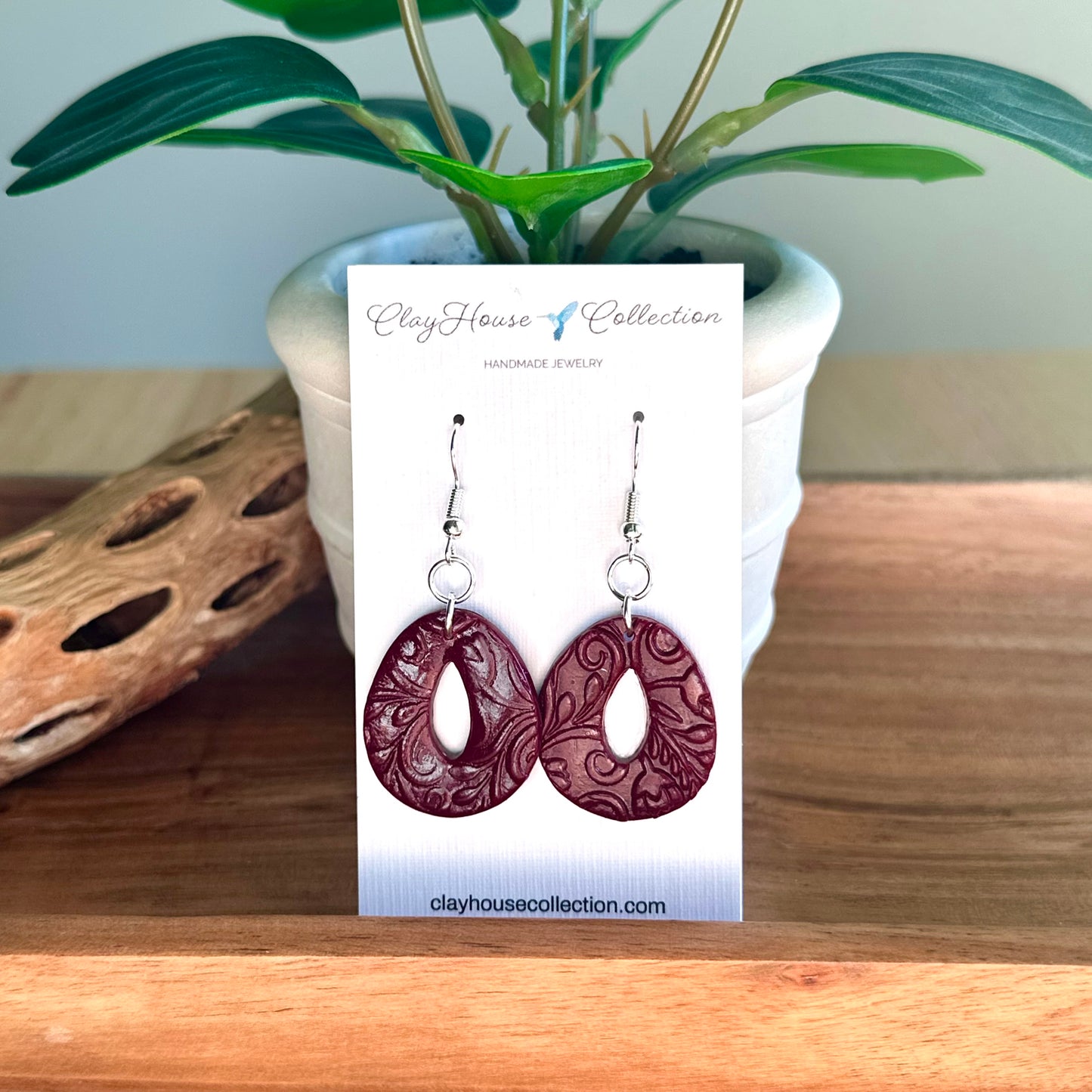 Wine Textured Dangle Earrings