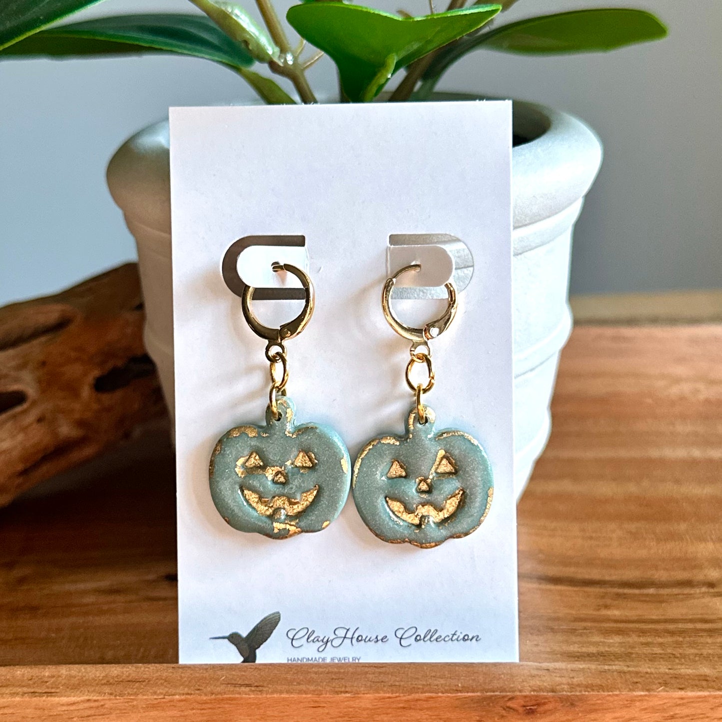 Green Jack-O-Lantern Earrings