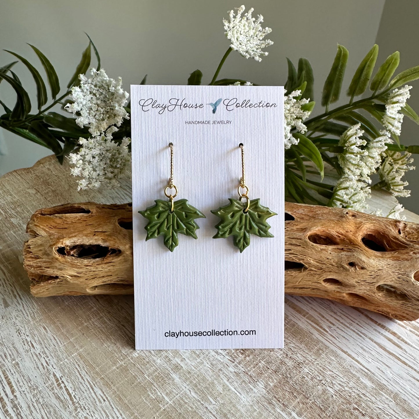 Green Leaf Dangle Earrings