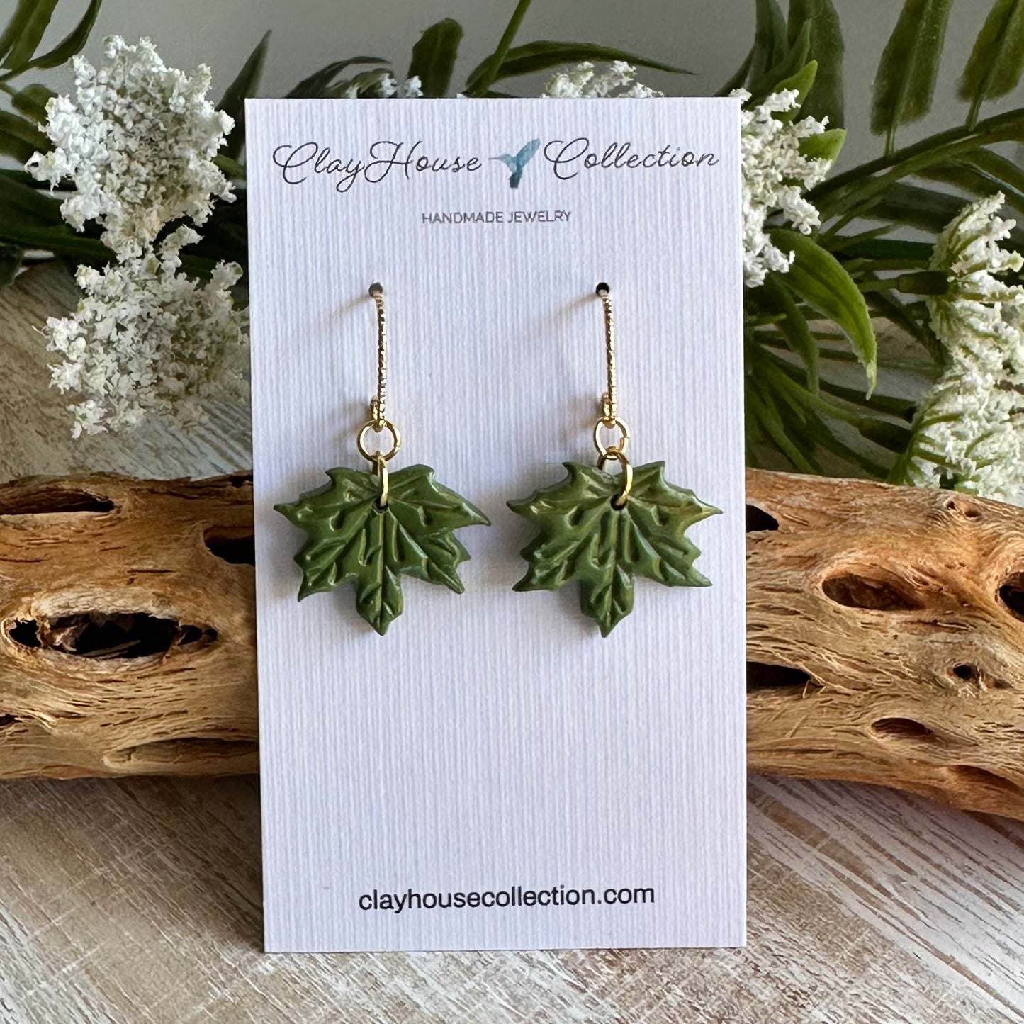 Green Leaf Dangle Earrings