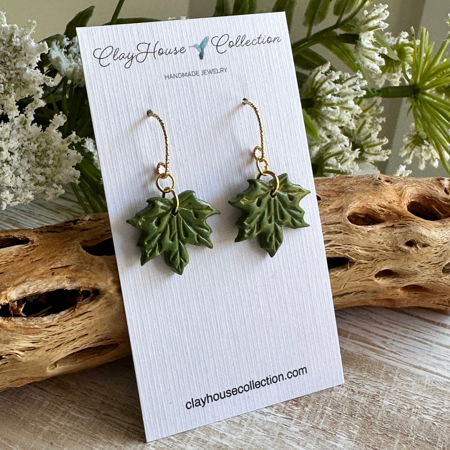 Green Leaf Dangle Earrings