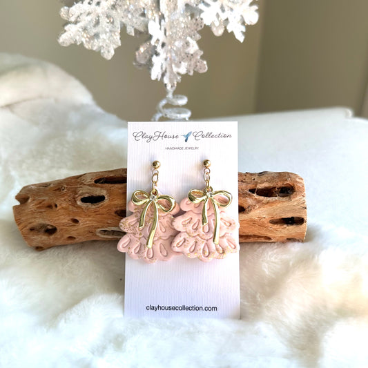 Pink Fancy Christmas Tree with Bow Earrings