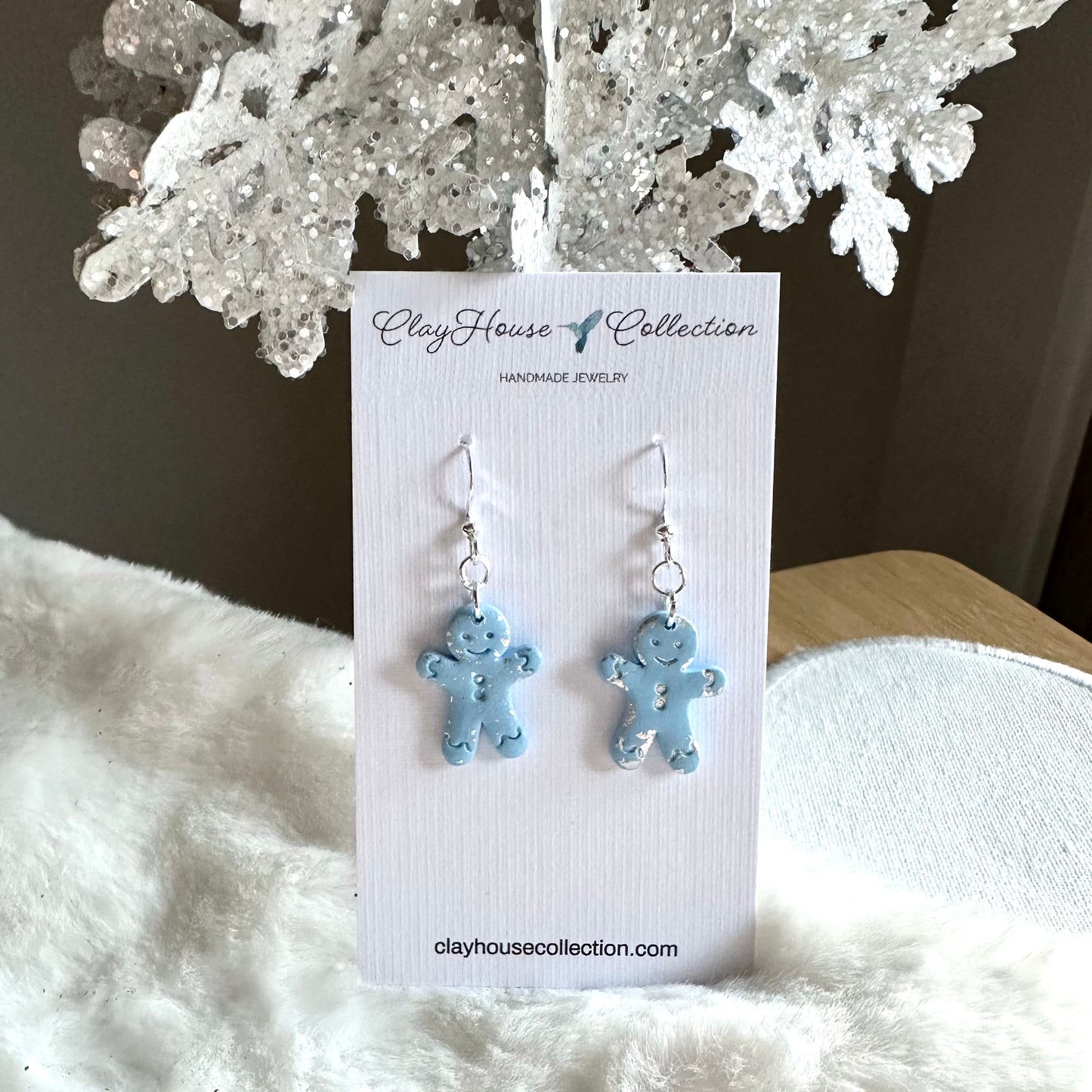 Blue Gingerbread Man Clay Earrings