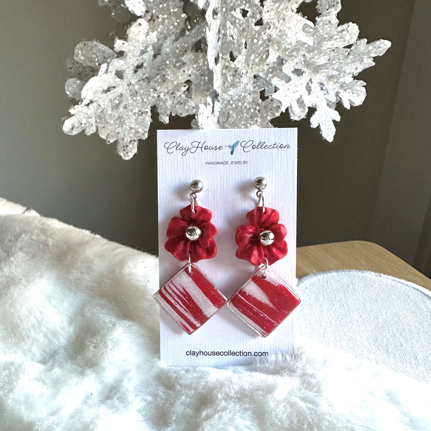 Red Flower Dangle Earrings