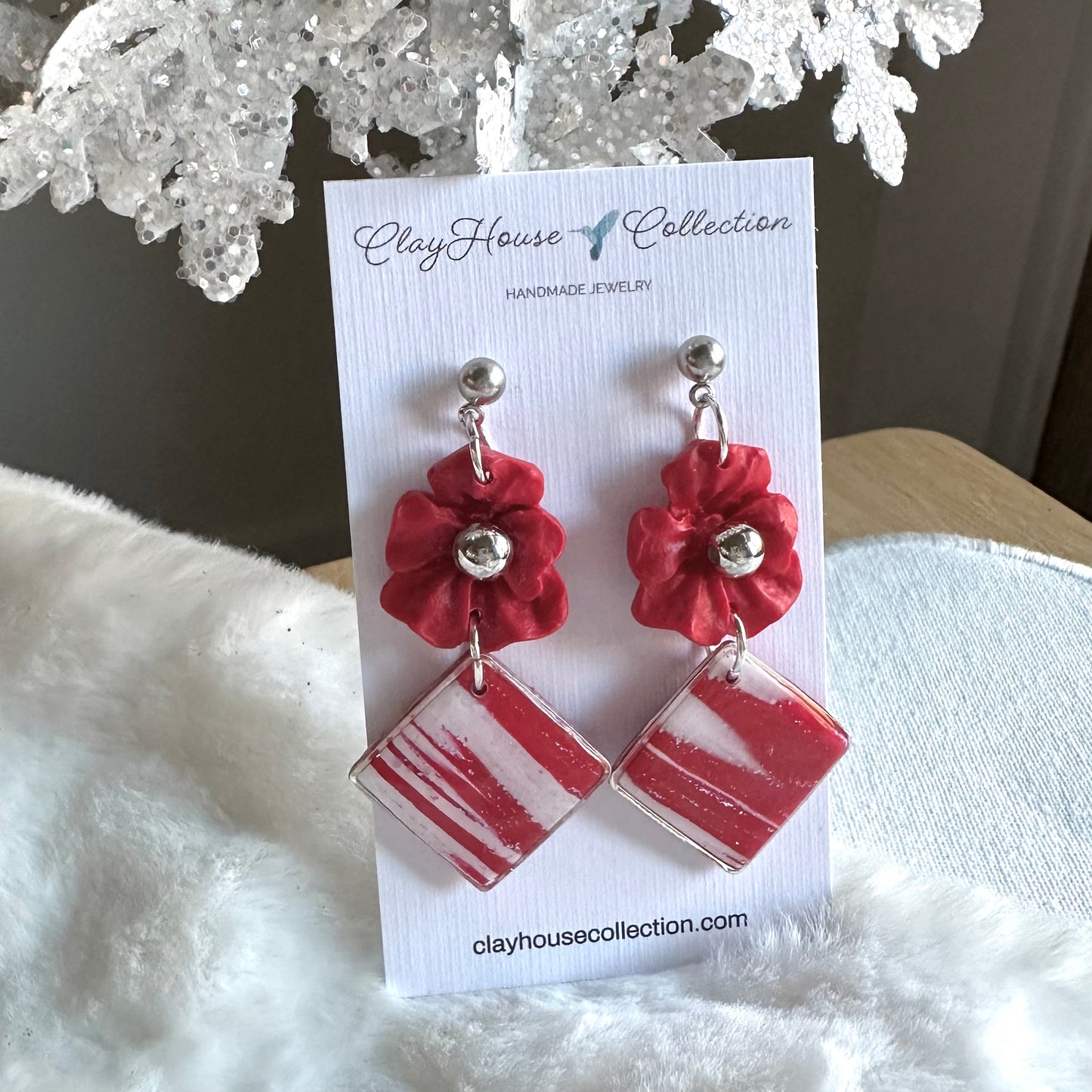 Red Flower Dangle Earrings