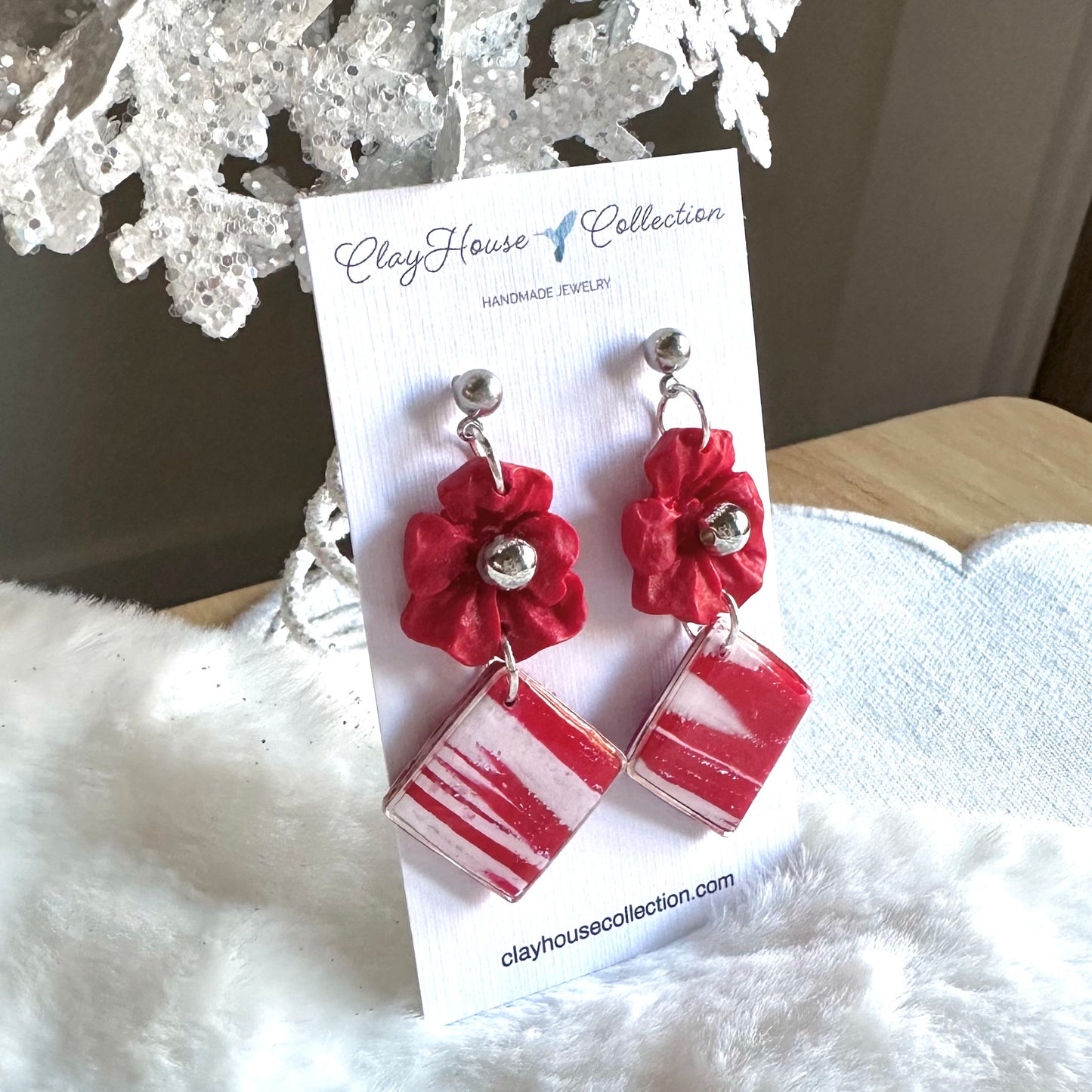 Red Flower Dangle Earrings