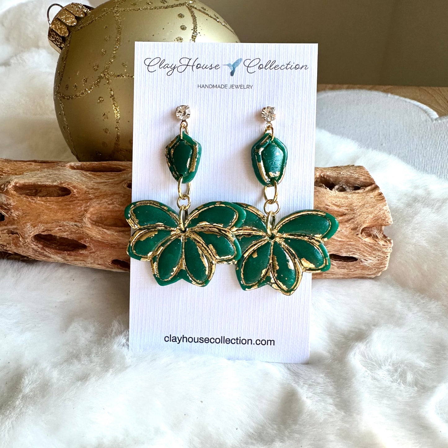Green and Gold Dangle Earrings
