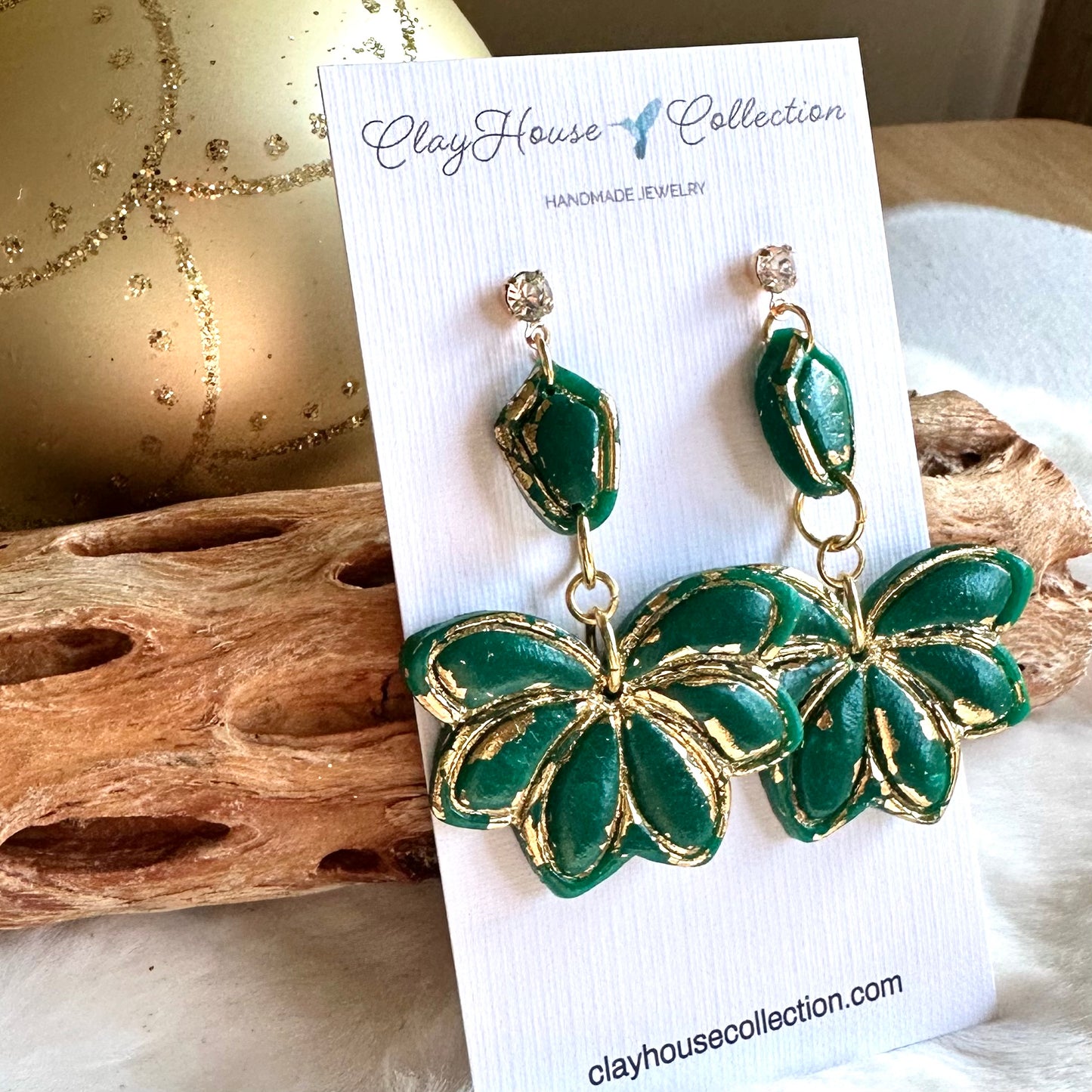 Green and Gold Dangle Earrings