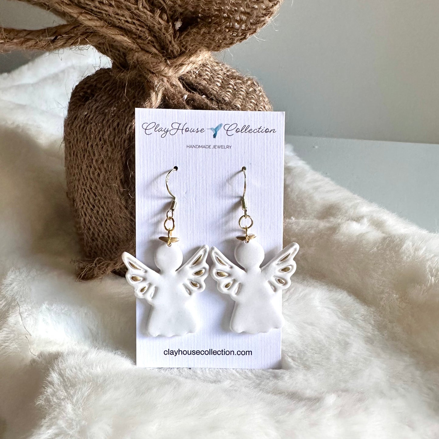 White and Gold Angel Earrings