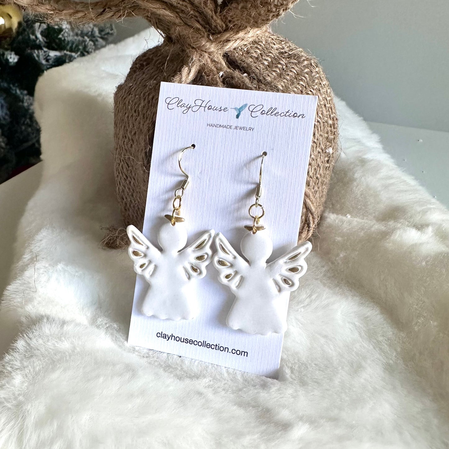 White and Gold Angel Earrings