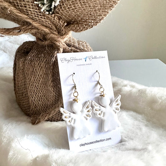White and Gold Angel Earrings